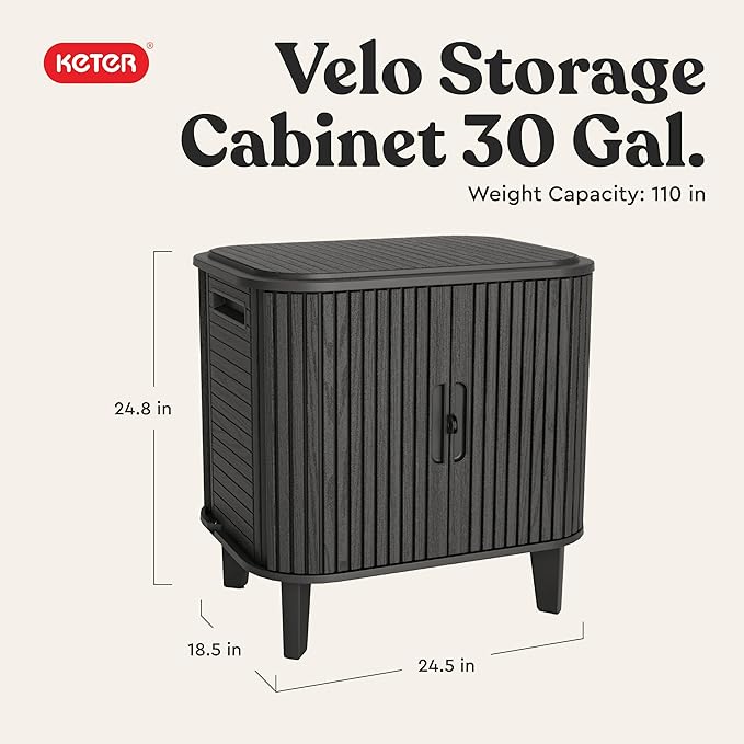 Keter Velo 30 Gallon Outdoor Storage Cabinet, Weather-Resistant Resin Deck Box - Image 2