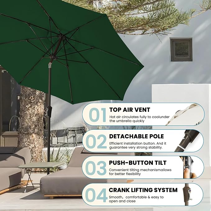 9FT Large Outdoor Patio Umbrella Pool Market Umbrella-UV Resistant, Easy Push - Image 6