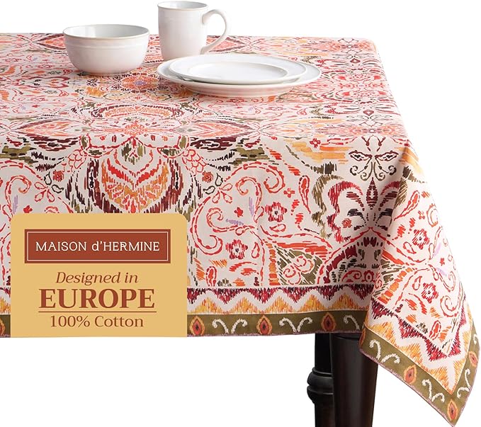 Maison d' Hermine Table Cloth Rectangle Table 100% Cotton 70 x 90 Inches Fall Tablecloth Reusable Everyday Use for Thanksgiving Christmas Decorations Dining Farmhouse Party (Damask)