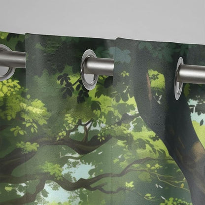 Nature Theme Waterproof Indoor/Outdoor Curtains,Forest Pattern,Privacy Curtains for Porch Pergola Arbor Lanai Pool House Outside Deck,2 Panel,W42 x L63,Green