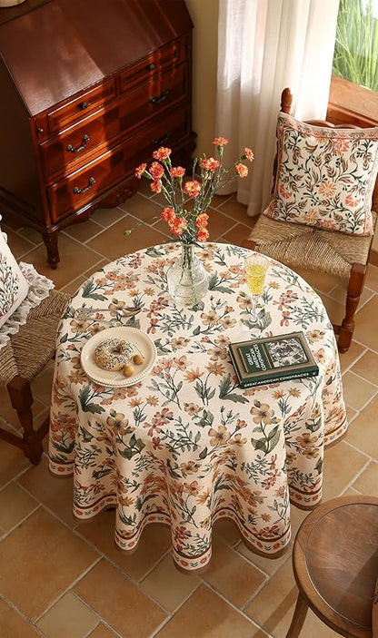 Designer Floral Linen Small Round Tablecloth,Vintage William Morris Soft and Durable Table Cloth,Decorative Table Cover for Kitchen,Dining,Thanksgiving,Christmas,Diameter 55"-Athea