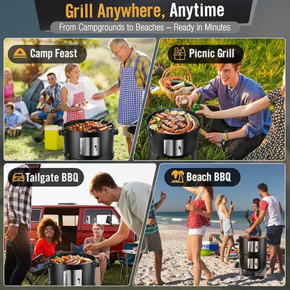 BBQ Charcoal Smoker for Meat: 16 Inch Heavy Duty 4 In 1 BBQ Charcoal Grills - Vertical Barbecue Smokers Grill Combo for Outdoor Cooking Patio Backyard Picnic Party Grilling