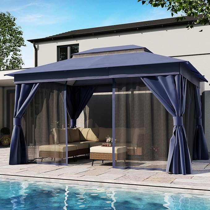 10'x13' Outdoor Gazebo, Metal Frame Heavy Duty Patio Canopy Tent Shelter - Image 3
