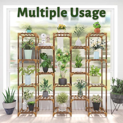 Plant Stand Indoor Outdoor, 17 Tiered Plant Shelf Wood Plant Rack | Tall Plant - Image 3