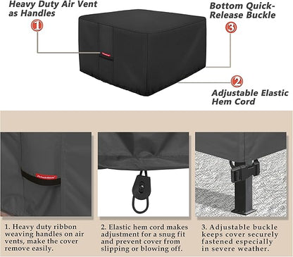 Porch Shield Fire Pit Cover - Waterproof 600D Heavy Duty Fade Resistant Square Patio Fire Pit Table Cover Black - 50 x 50 inch