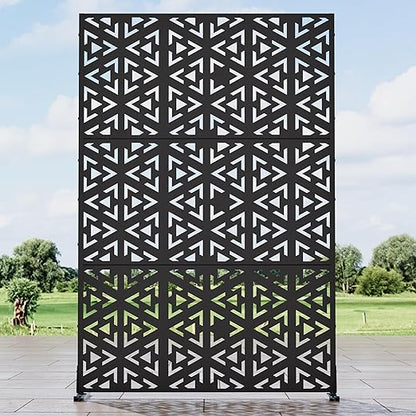 Casaphoria Metal Privacy Screen Outdoor, 72" H x 47" W Freestanding Decorative Privacy Screen for Patio Deck Balcony Garden with Stable Base, Black-Gavin