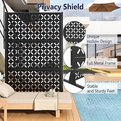 Metal Privacy Screen Outdoor, 72" H Freestanding Privacy Fence with Sturdy Stands, Decorative Privacy Panels Shield for Courtyard, Balcony, Garden and Other Indoor Places(X-Shaped-Fence)