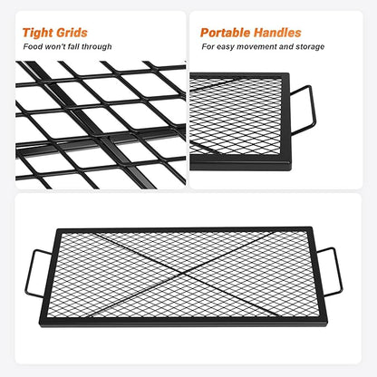 onlyfire X-Marks Fire Pit Cooking Grate, Portable Rectangle Campfire Grill Grate with Handles, Heavy Duty Steel Campfire BBQ Grill for Outdoor, 36-Inch