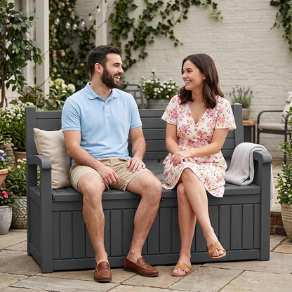 100 Gallon Wood-Grain Storage Bench, Waterproof & Lockable, Doubles as Bench - Image 2