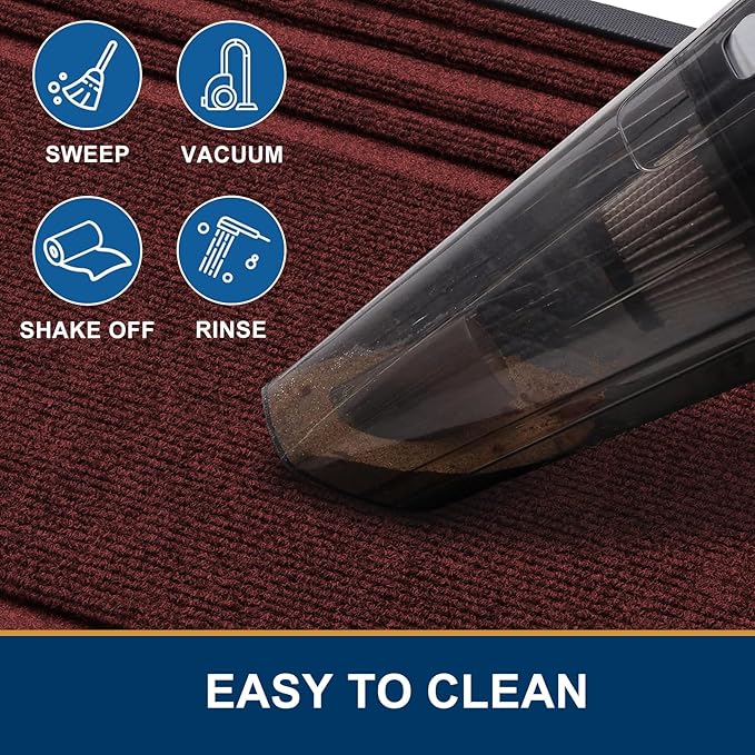 Buganda Front Door Mat Indoor Outdoor Entrance, Non-Slip Natural Rubber Doormats, Easy Clean, Low Profile, Dirt Trapper Entryway Floor Mats for Outside, Garages and Patios, 36x24, Wine Red