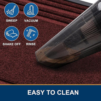 Buganda Front Door Mat Indoor Outdoor Entrance, Non-Slip Natural Rubber Doormats, Easy Clean, Low Profile, Dirt Trapper Entryway Floor Mats for Outside, Garages and Patios, 36x24, Wine Red