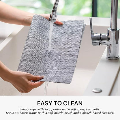 LEXMORE Placemats Set of 4 Vinyl/Plastic Woven Place Mats for Kitchen Table Indoor/Outdoor Washable Placemat Wipeable Dining Table Mats(Gray)