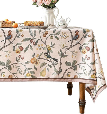 Linen Pink Tablecloth,Wrinkle Resistant French Vintage Tablecloth Print with Foral,Decor Square Table Cloth for Thanksgiving,Dining Room,Home,Kitchen 67" × 67"-Dewey A