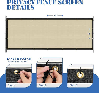 ECOOPTS 8'x89' Privacy Fence Screen Windscreen with Copper Grommets, Fit for Commercial Fence and Residential Garden Outdoor 90% UV Blockage, Cable Zip Ties Included (Beige)