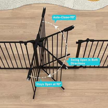 AUXSOUL 74" Wide Baby Gate Metal Safety Playpen - Fireplace Fence for Toddler/Pet/Dog, 3-Panel,30" H, Black