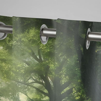 Forest Theme Waterproof Indoor/Outdoor Curtains,Dawn Trees Jungle Pattern,Grommet Curtain for Bedroom, Porch, Living Room, Pergola, Cabana,2 Panel,42 x 63 inch,Green