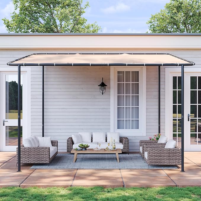Aoxun 10x12 Lean-to Gazebo, Sloped Pergola Porch Canopy Awning - Image 2