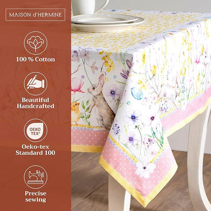 Maison d' Hermine Table Cloth Rectangle Table 100% Cotton 70 x 108 Inches Tablecloth Reusable Decorative for Dining Room, Farmhouse, Home, Party, Festive & Wedding Spring Summer - Easter Zest