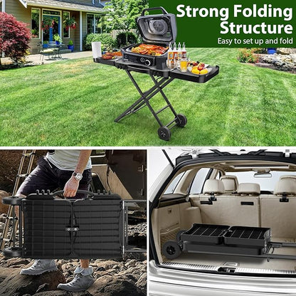 Portable Indoor Grill Table Stand for Ninja Woodfire Outdoor Grill(OG701 OG850 OG951 Series), 51in Large Space, Folding Camping Tailgating Table for Blackstone Griddle/Onni Pizza Oven,2 Wheels