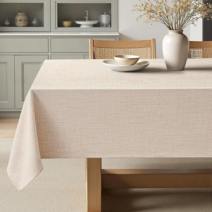 MIULEE Ivory Linen Polyester Tablecloth 60x84 Inch Spring Rectangle Table Cloth Waterproof,Stain Resistant & Wrinkle Resistant for Dining Party Wedding