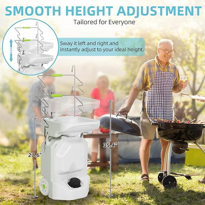 YITAMOTOR 38L Portable Camping Sink, Portable Hand Washing Station with Adjustable Wash Basin, Large Wheels, Foot Pump, Towel Holder Soap Dispenser for Outdoors, Garden, Camping, Worksites, Camping