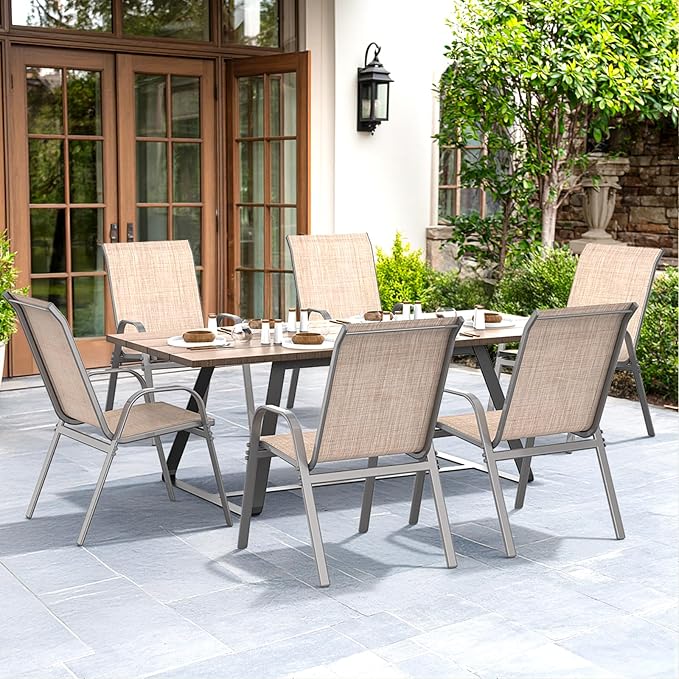 Patio Chairs Set of 6, All Weather Outdoor Dining Chairs | Stackable Dining - Image 2