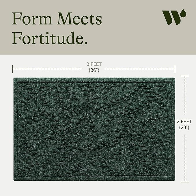 WaterHog Indoor/Outdoor Door Mat, 2' x 3', Made in USA, Durable & Skid-Resistant Front Door Rug, Decorative, Water-Trapping & Heavy-Duty Entryway Floor Mat For Your Home, Boxwood Collection, Evergreen