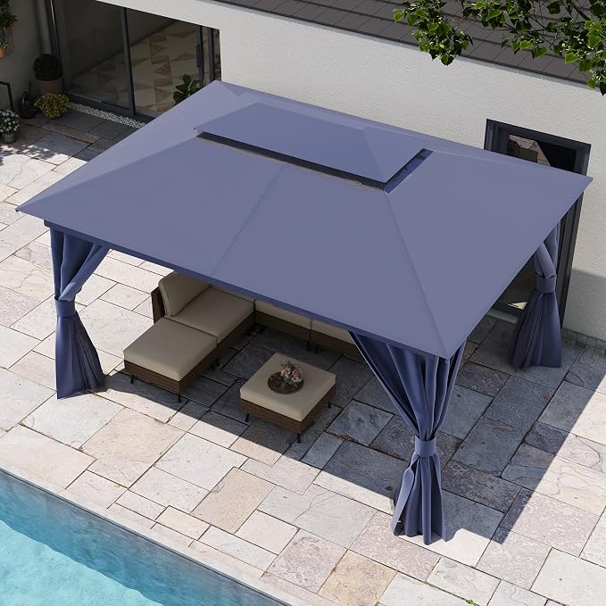 10'x12' Outdoor Gazebo, Metal Frame Heavy Duty Patio Canopy Tent Shelter - Image 6