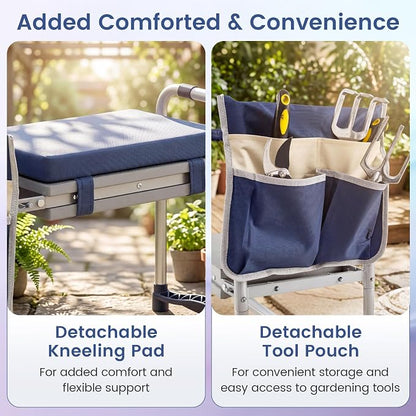 2-in-1 Garden Kneeler and Seat, Folding Garden Seat w/EVA Foam Kneeling Pad & - Image 5