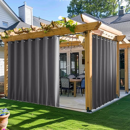 NICETOWN Patio Curtains Outdoor Waterproof W100 x L95 in Grey 2 PCs | Windproof by NICETOWN