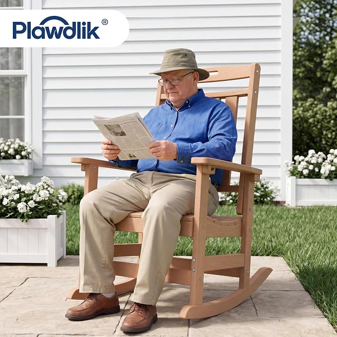 Oversized HDPE Outdoor Rocking Chair Set of 2, All-Weather, Teak | Heavy Duty - Image 3