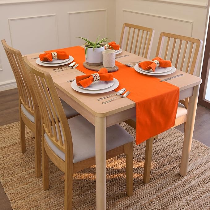 Encasa XO Table Runner 13"x48" Long | Cotton Canvas Fabric | Orange Solid Color | Machine Washable & Durable