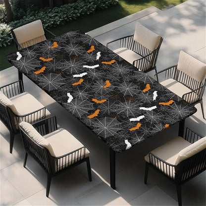 Rectangle Table Cloth Cover Waterproof Elastic Fitted Polyester Fitted Tablecloths for 4 Foot Tables for Indoor,Picnic, Camping, Outdoor （48" x 30"，Halloween）
