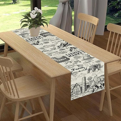 Farm Animals Table Runner, Rustic Farmhouse Cow Pig Rooster Watercolor Coffee Table Center Decor for Home Kitchen Dining Patio Holiday Party Indoor Outdoor Table Decorations, 13"x90" Inch