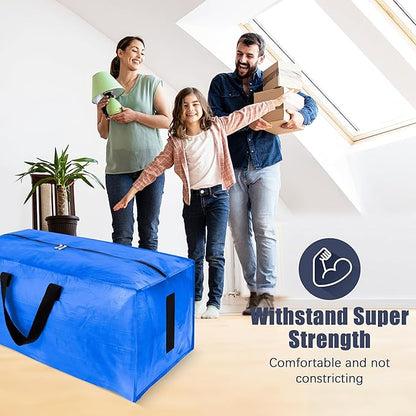 12 Pack Large Strong Moving Bags with Zippers & Carrying Handles - Water-Resistant - Heavy Duty Storage Tote for Space Saving, Fold Flat, Alternative to Moving Box (Sky Blue)