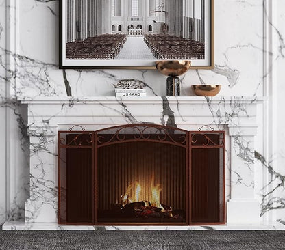 Fire Beauty Fireplace Screen 3 Panel with Handles Wrought Iron 51"(L) x31(H) Spark Guard Cover(Antique Bronze)