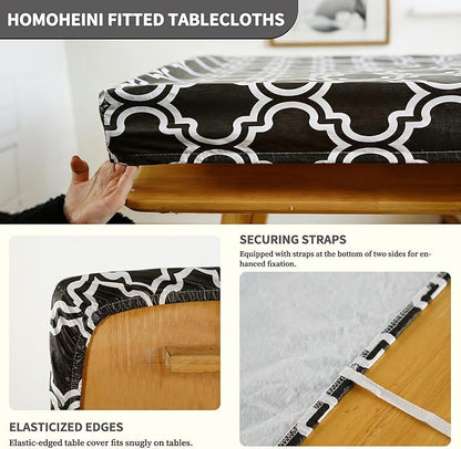 Rectangle Picnic Table Cloth, Elastic Waterproof Fitted Vinyl Tablecloths for 6 Foot Tables, Wipeable Flannel Backed Table Covers for Dining, Camping, Outdoor(Black,30"x72")