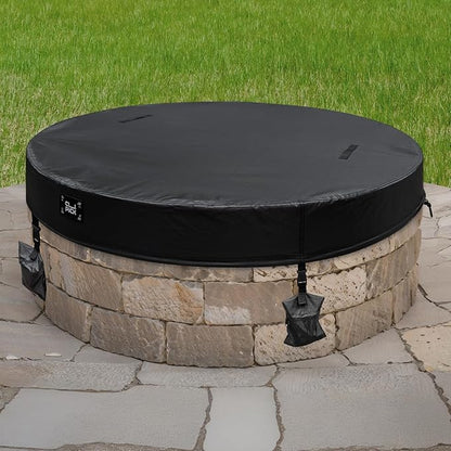 Outdoor Fire Pit Cover,In Ground Firepit Covers Round with Sandbag,600D Heavy Duty Waterproof and Tear-Resistant,Windproof,Suitable for 61-66 Inch Round Built in Stone Firepits,Black