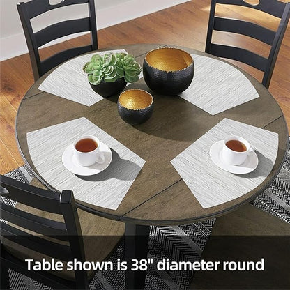 SHACOS Small Round Table Placemats Wedge Placemat Set of 4 Non Slip Heat Resistant Woven Vinyl Table Mats Wipe Clean Indoor Outdoor (4, Gray White)