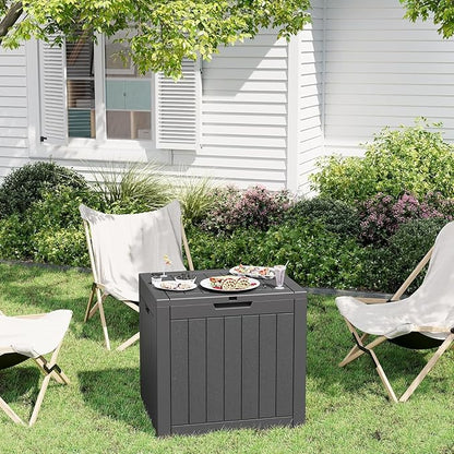 32 * 2 Gallon Outdoor storage deck Box Waterproof ，garden tool,backyard cushion,poolside toy storage,Small delivery boxes for outside,Two Boxes/set,Wood-like Striped BLack