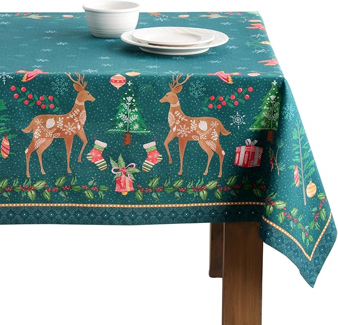 Maison d' Hermine Table Cloth Rectangle Table 100% Cotton 70 x 120 Inches Fall Tablecloth Reusable Everyday Use for Thanksgiving Christmas Decorations Dining Farmhouse Party (Hygge Christmas)