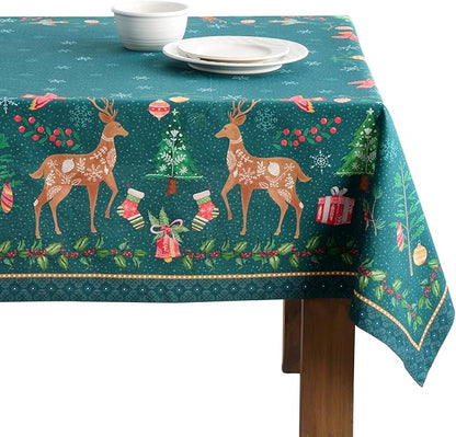 Maison d' Hermine Table Cloth Square Table 100% Cotton 54 x 54 Inches Fall Tablecloth Reusable Everyday Use for Thanksgiving Christmas Decorations Dining Farmhouse Party (Hygge Christmas)