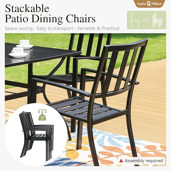 Sophia & William Patio Table and Chairs Set, Outdoor Dining Set for 4, 5 Piece Metal Patio Furniture, 37" Square Table with Wood-Like Tabletop(Stripe)