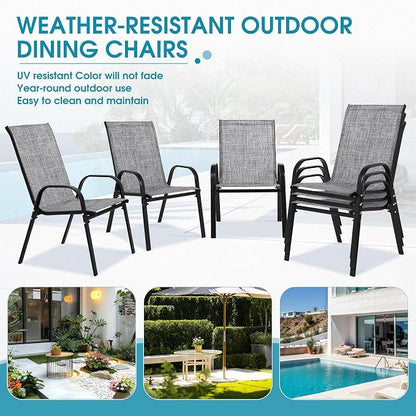 24.4" Wide Outdoor Stackable Chairs Set of 6 | Stacking Patio Chairs - Image 8