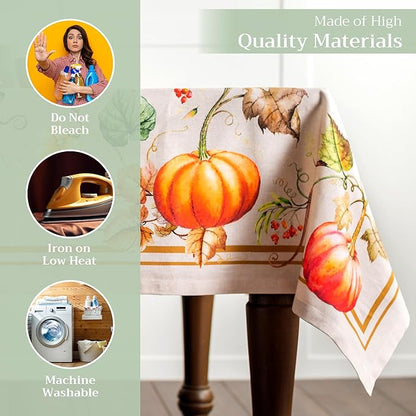 Maison d' Hermine Table Cloth Rectangle Table 100% Cotton 70 x 120 Inches Fall Tablecloth Reusable Everyday Use for Thanksgiving Christmas Decorations Dining Farmhouse Party (Potiron)
