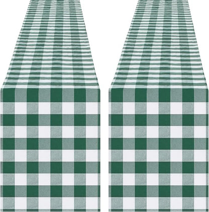 Green Plaid Table Runner 2 Packs 13 x 84 inch Buffalo Check Table Runner St. Patrick's Day Cotton Dresser Scarves for Home Party Dinner Gatherings Decorations