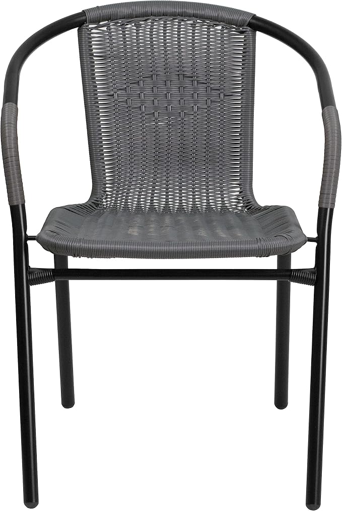 Flash Furniture Lila 2 Pack Gray Rattan Indoor-Outdoor Restaurant Stack Chair | - Image 5
