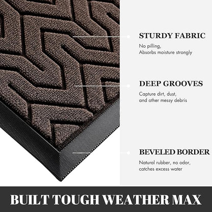 Yimobra Large Door Mat Outside Entrance 47x24, Waterproof Heavy Duty Outdoor Mats for Front Door, Non Slip Rubber Entry Mat for Garage Patio Indoor, Easy Clean, Brown