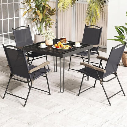 GIANTEX Set of 2 Patio Folding Chairs, Outdoor Patio Dining Chairs w/Armrest - Image 9
