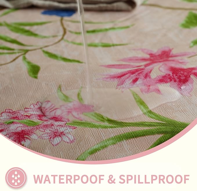 Rectangle Picnic Table Cloth, Elastic Waterproof Fitted Vinyl Tablecloths for 6 Foot Tables, Wipeable Flannel Backed Table Covers for Dining, Camping, Outdoor(Pink Flower,30"x72")